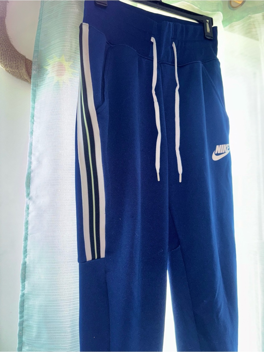 Nike Royal Blue Woman’s Joggers with White Drawcord and Side Stripes